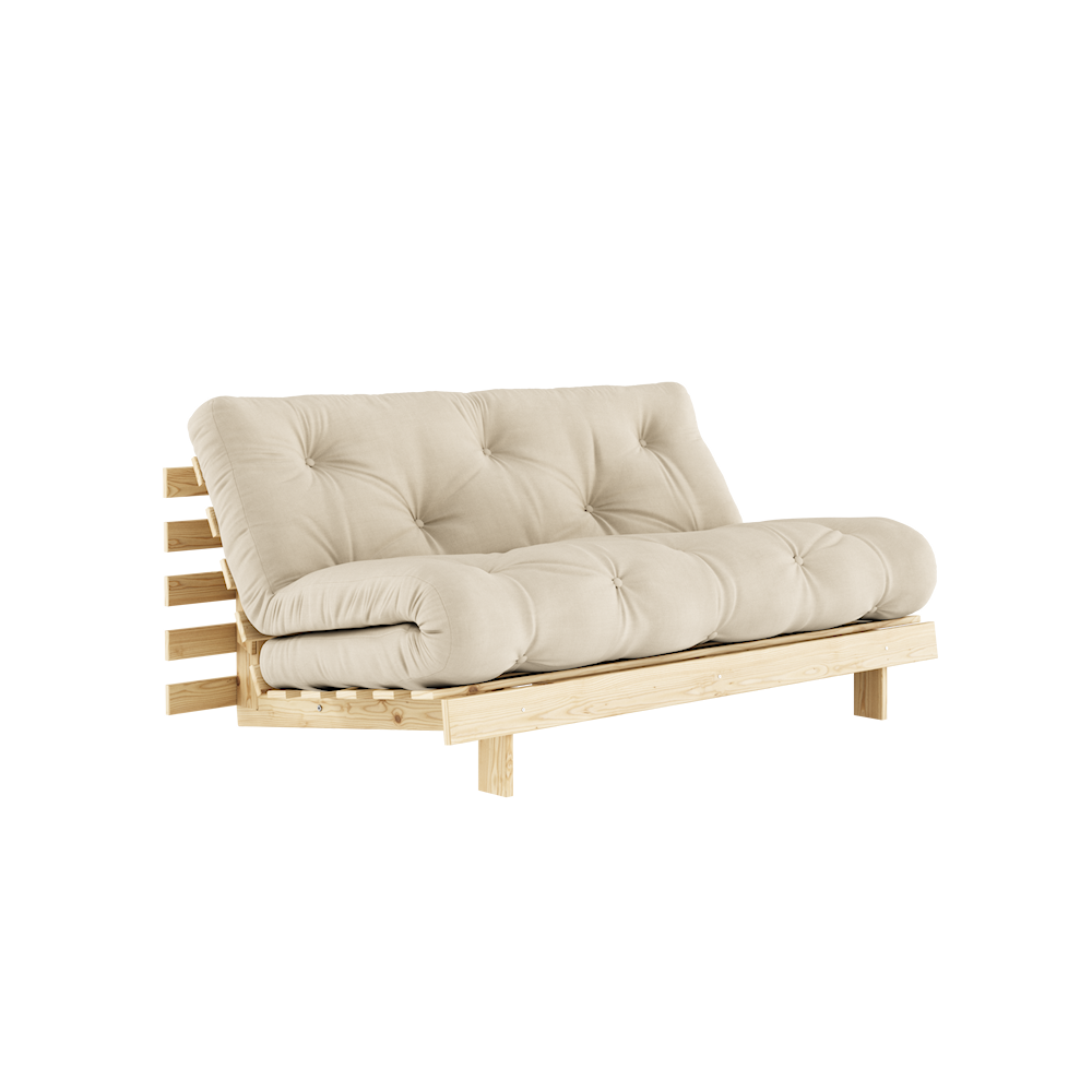 KARUP DESIGN Světle béžová rozkládací pohovka ROOTS s konstrukcí ze světlého dřeva 160x200 cm