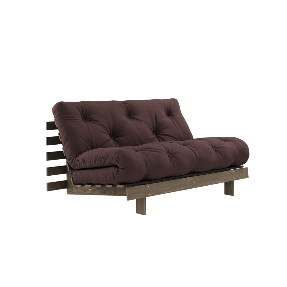 KARUP DESIGN Tmavě hnědá rozkládací pohovka ROOTS s konstrukcí z tmavě hnědého dřeva 140x200 cm