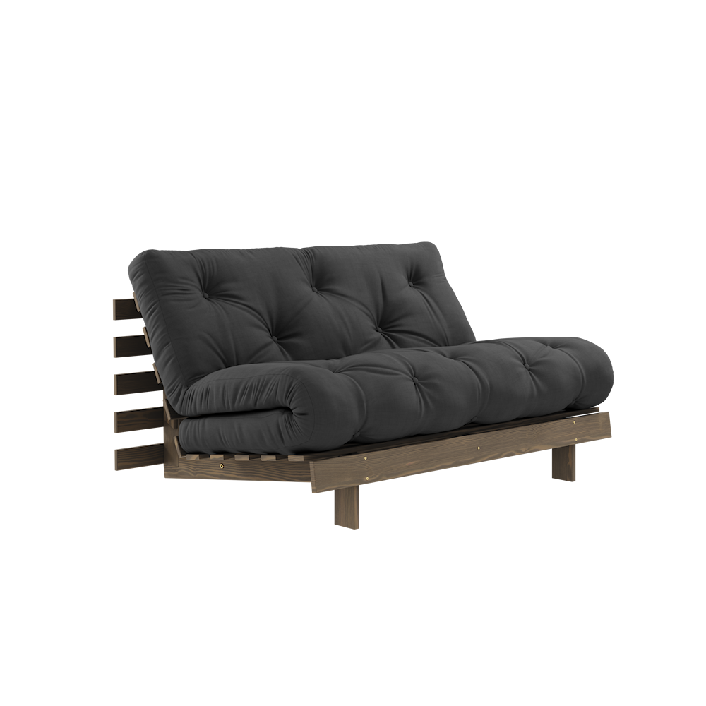 KARUP DESIGN Černá rozkládací pohovka ROOTS s konstrukcí z tmavě hnědého dřeva 140x200 cm