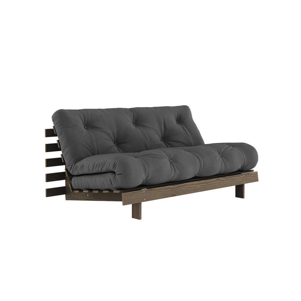 KARUP DESIGN Černá rozkládací pohovka ROOTS s konstrukcí z tmavě hnědého dřeva 160x200 cm
