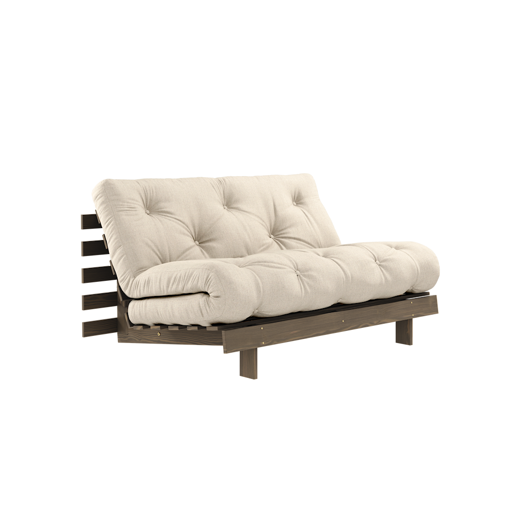 KARUP DESIGN Lněná rozkládací pohovka ROOTS s konstrukcí z tmavě hnědého dřeva 140x200 cm